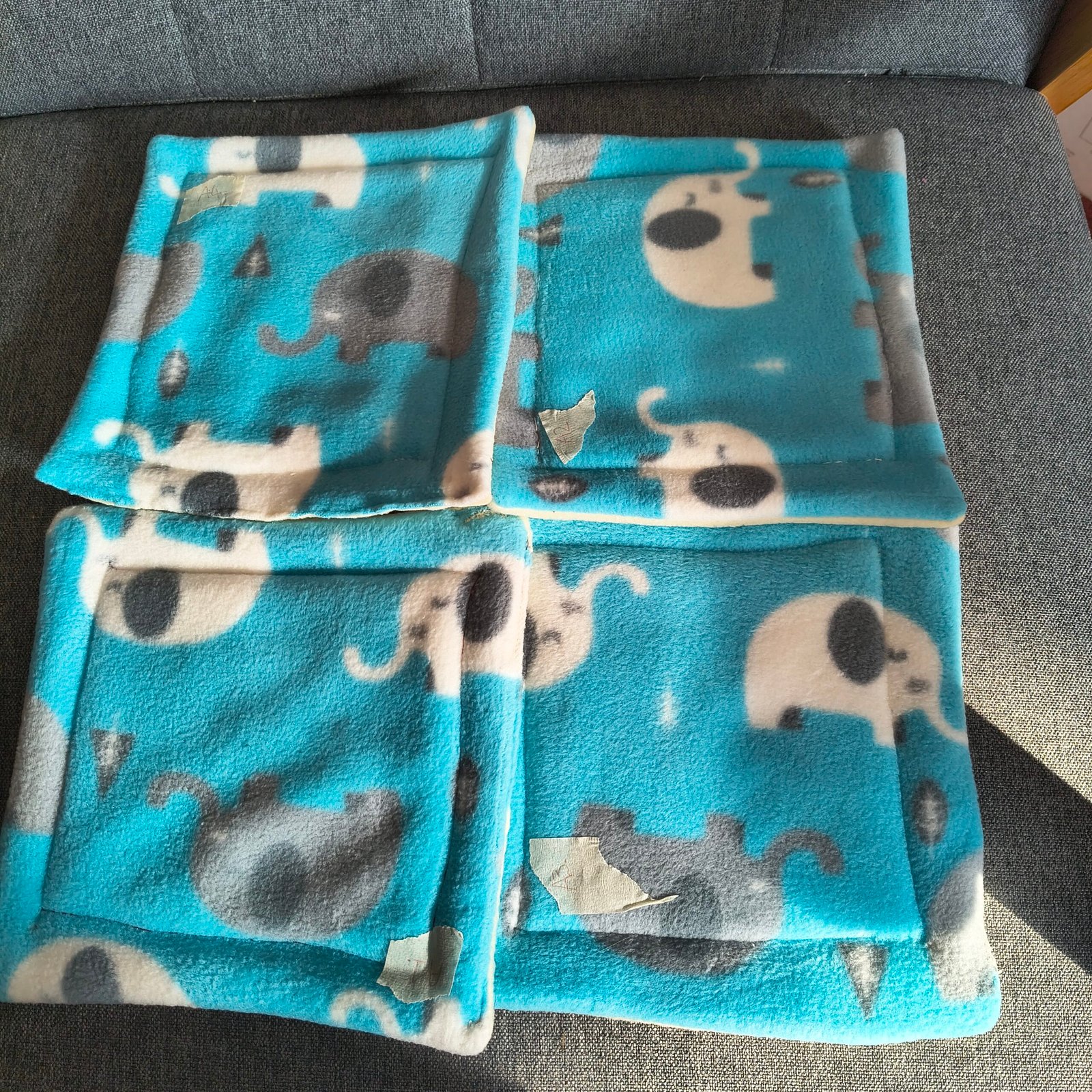 Handmade Fleece Pee Pads – Small Pet Cage Liners, Washable Bedding Mat (7"x7") elephants