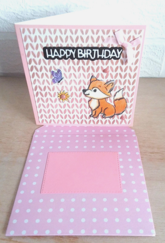 birthday-handmade fox card 1- 5"x 5"